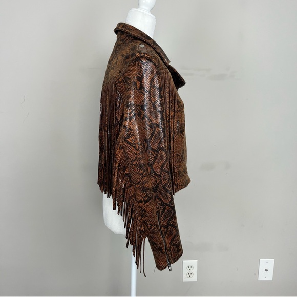 BLANK NYC WORD OF MOUTH SNAKE PRINT FAUX LEATHER FRINGE ZIP UP JACKET SIZE SMALL - Picture 9 of 16